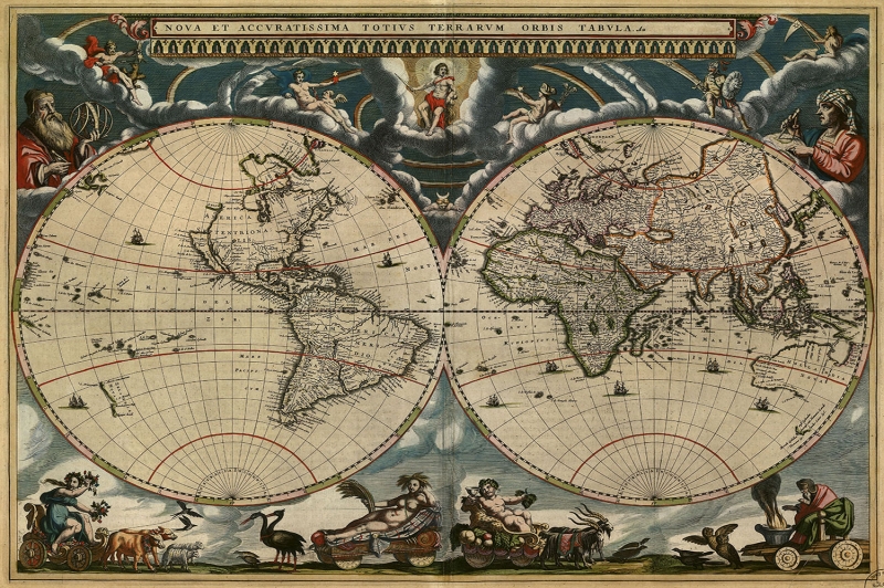 1684 Blaeu'nun Cizdigi Eski Cizim Dunya Haritasi Antik Harita Cografya ...