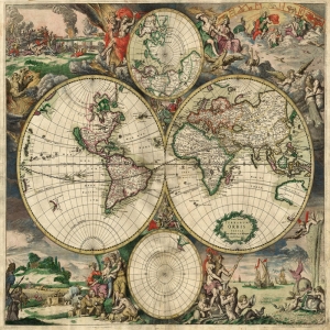 1689 Eski Cizim Dunya Haritasi Antik Harita Cografya Canvas Tablo