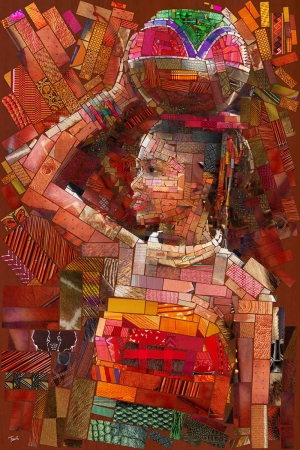 Afrikalı Kadın Dijital Mozaik Abstract Kanvas Tablo