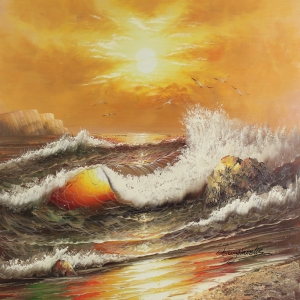 Akşam Işığında Dalgalar 1, Deniz, Doğa Manzaraları Dekoratif Kanvas Tablo