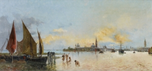 Anton Maria De Reyna Kanal Venedik İtalya Yağlı Boya Modern Sanat Kanvas Tablo