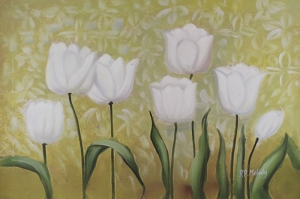 Beyaz Çiçekler 2 Yağlı Boya Sanat Kanvas Tablo