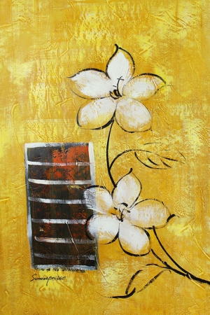 Beyaz Çiçekler 5 Yağlı Boya Sanat Kanvas Tablo