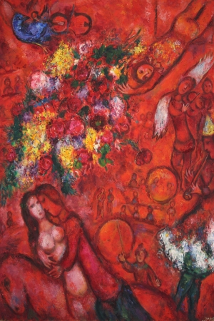 Buketler Ve Kırmızı Sirk Marc Chagall Bouquet And Red Circus Klasik Sanat Kanvas Tablo