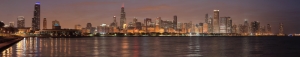 Chicago Gece Manzarası Panaromik Kanvas Tablo