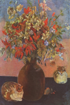 Çiçek Ve Kediler Naturmort Paul Gauguin Reproduksiyon Kanvas Tablo