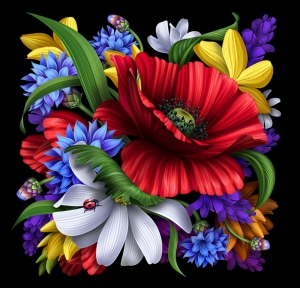 Dijital Çiçekler Floral Yağlı Boya Sanat Kanvas Tablo