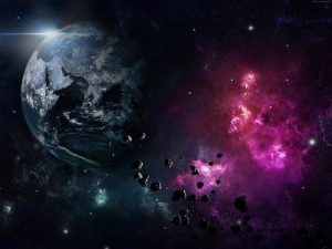 Dünya ve Meteorlar Uzaydan Görünüm Dünya & Uzay Kanvas Tablo