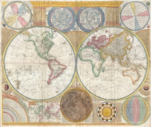 Eski Çizim Denizcilik Dünya Haritası-2 Kanvas Tablo