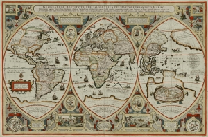Eski Çizim Denizcilik Dünya Haritası-4 Kanvas Tablo