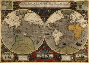 Eski Çizim Denizcilik Dünya Haritası-8 Kanvas Tablo