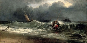 Fırtınalı Deniz Tekneler 8 Balıkçılar Yağlı Boya Sanat Kanvas Tablo