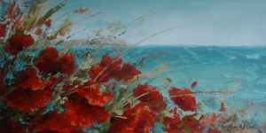 Gelincik, Çiçekler , Deniz, İç Mekan Floral, Dekoratif Kanvas Tablo