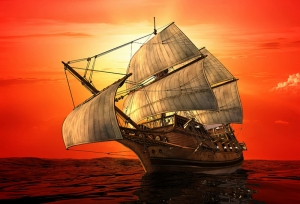Gemi Yelkenli Gün Batımı Yağlı Boya Sanat Kanvas Tablo