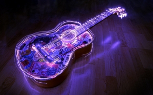 Gitar Işıklar Müzik Yağlı Boya Sanat Kanvas Tablo