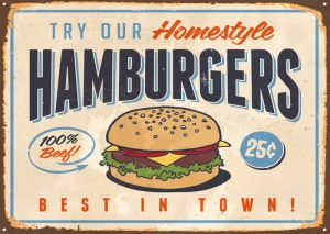 Hamburgers Tabela Retro & Motto Kanvas Tablo