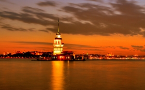 İstanbul Kız Kulesi Gün Batımı Dünyaca Ünlü Şehirler Kanvas Tablo