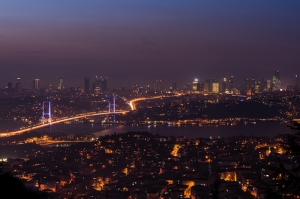 İstanbul Kuş Bakışı Akşam Dünyaca Ünlü Şehirler Kanvas Tablo