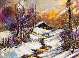 Kar Manzarası Yağlı Boya Sanat Kanvas Tablo