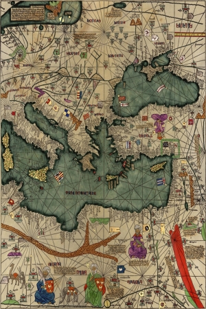 Katalan Atlasi Ispanyol Atlasi Eski Cizim Dunya Haritasi Cografya Canvas Tablo