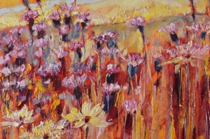 Kızıl Çiçekler 2 Yağlı Boya Sanat Floral Kanvas Tablo
