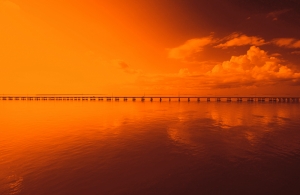 Köprü Kızıl Bulut Romantik Manzara Kanvas Tablo