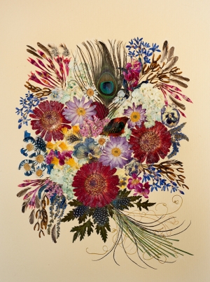 Kuş Tüyü ve Çiçekler Yağlı Boya Sanat Kanvas Tablo