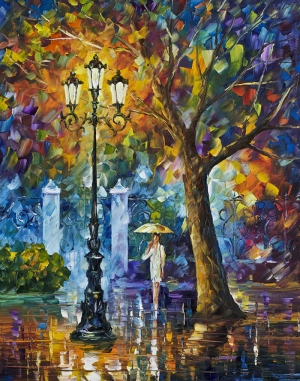 Leonid Afremov 7 Parkta Yağmur Yağlı Boya Sanat Kanvas Tablo