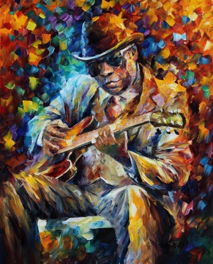 Leonid Afremov 8 Siyahi Adam Gitar Yağlı Boya Sanat Kanvas Tablo