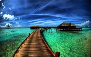 Maldivler, Bambu Evler ve Deniz Kanvas Tablo
