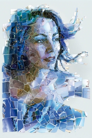 Mavili Kadın Mozaik İllustrasyon Kanvas Tablo