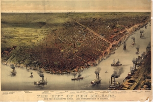 New Orleans Amerika Sehri Eski Cizim Harita Cografya Kanvas Tablo