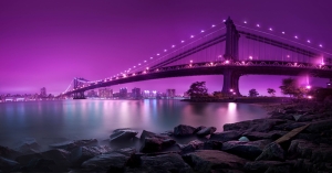 New York Gece Manzarası Mor Dünyaca Ünlü Şehirler Kanvas Tablo