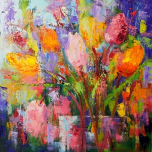 Rengarenk Çiçekler 15, Floral Dekoratif Kanvas Tablo