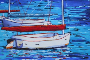 Renkli Kayıklar, Yelkenliler Deniz Manzarası 13 Yağlı Boya Sanat Canvas Tablo