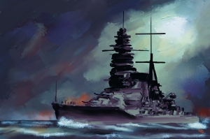 Savaş Gemisi Yağlı Boya Sanat Kanvas Tablo