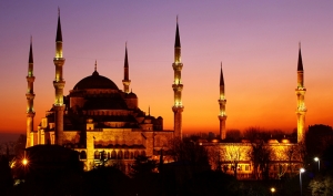Sultan Ahmet Camii İstanbul Gece Dünyaca Ünlü Şehirler Kanvas Tablo