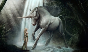 Unicorn At ve Fantastik Kız Hayvanlar Kanvas Tablo