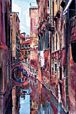 Venedik Kanal Manzarası 2, Renkli Evler İtalya,İç Mekan Dekoratif Modern Kanvas Tablo