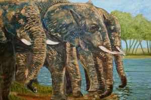 Yavru Filler Ve Fil Ailesi-108 Hayvanlar Modern Sanat Kanvas Tablo