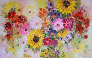 Yaz Çiçekleri Floral Yağlı Boya Sanat Kanvas Tablo